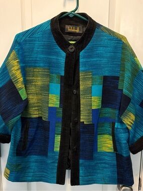 Women’s Colorful Asian Art Style Patchwork Blazer Jacket Sz XL (13) by Bilaball